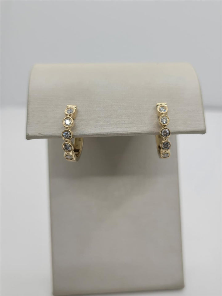 14K Yellow Gold 5-Stone Bezel Set Diamond Hoop Earrings