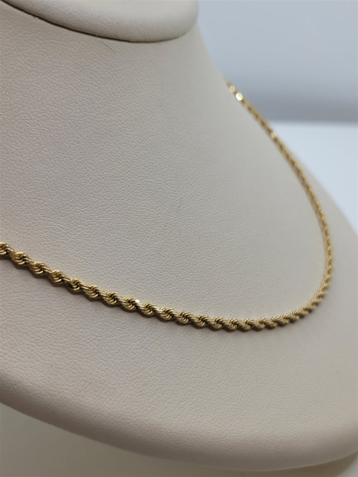 17" 14K Yellow Gold 2.1mm Diamond Cut Rope Chain