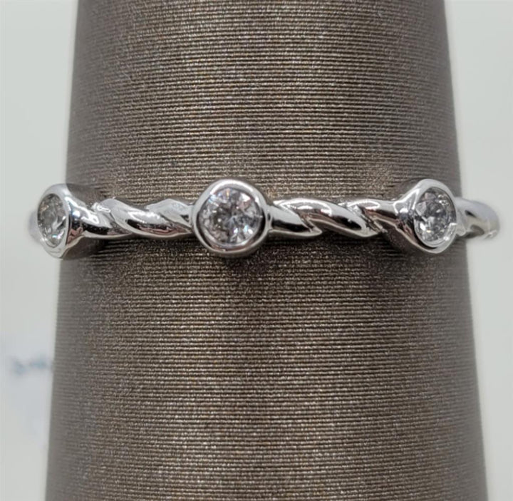 14K White Gold Stackable Heera Moti Diamond Fashion Ring