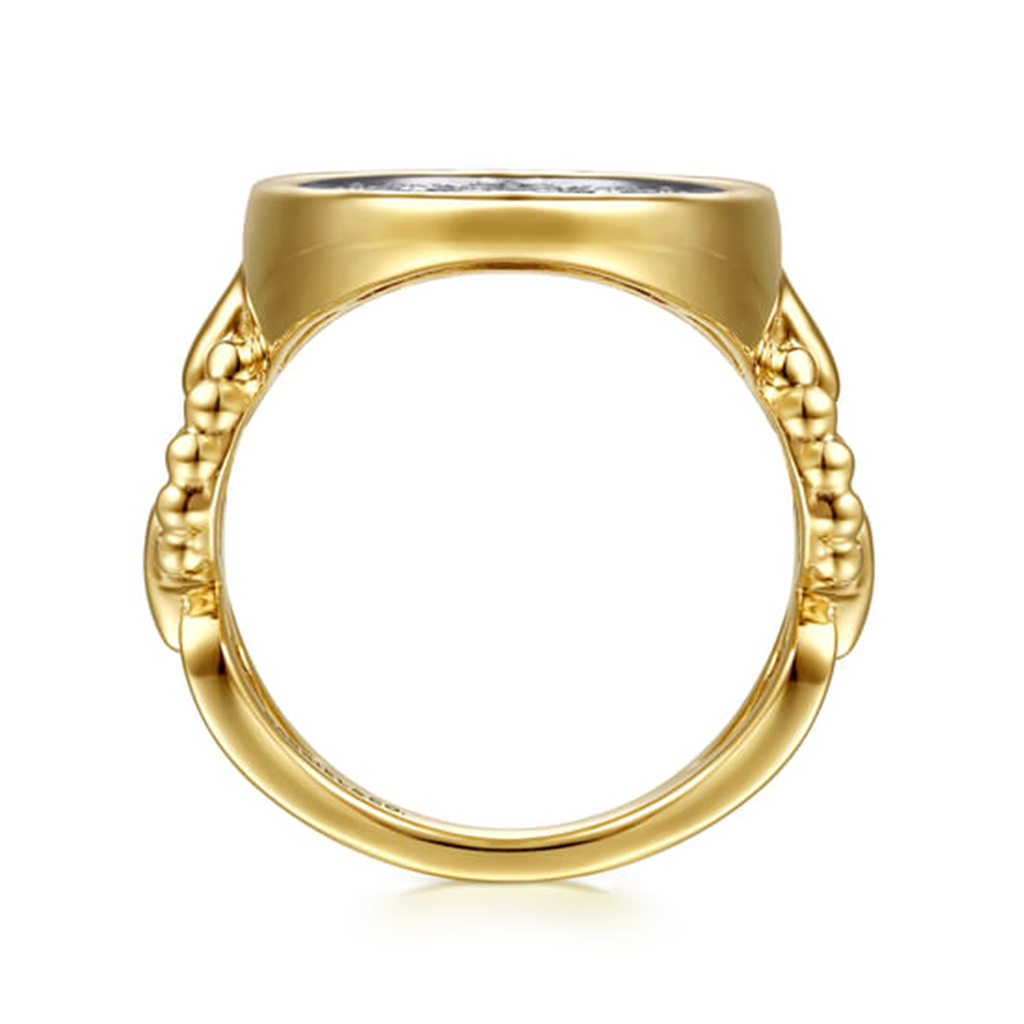 14K White & Yellow Gold Bujukan And Diamond Signet Ring