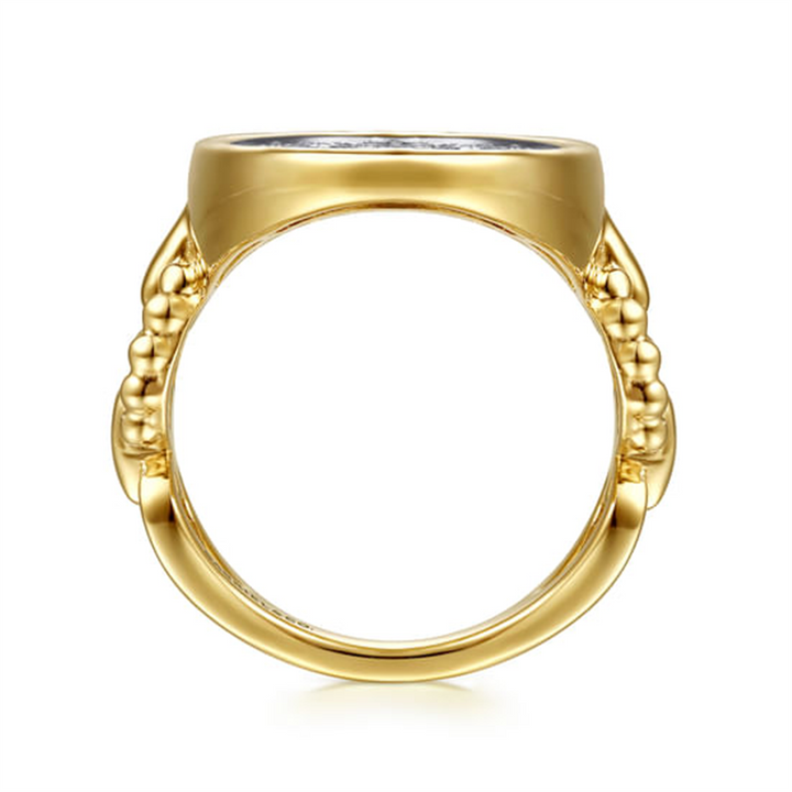 14K White & Yellow Gold Bujukan And Diamond Signet Ring
