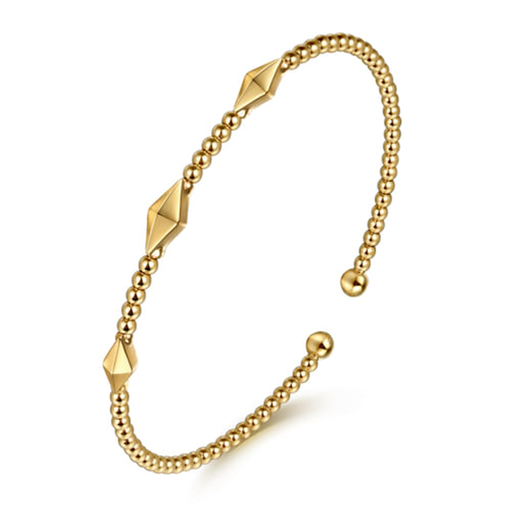 14K Yellow Gold Pyramid Station Beaded Bujukan Bangle Bracelet