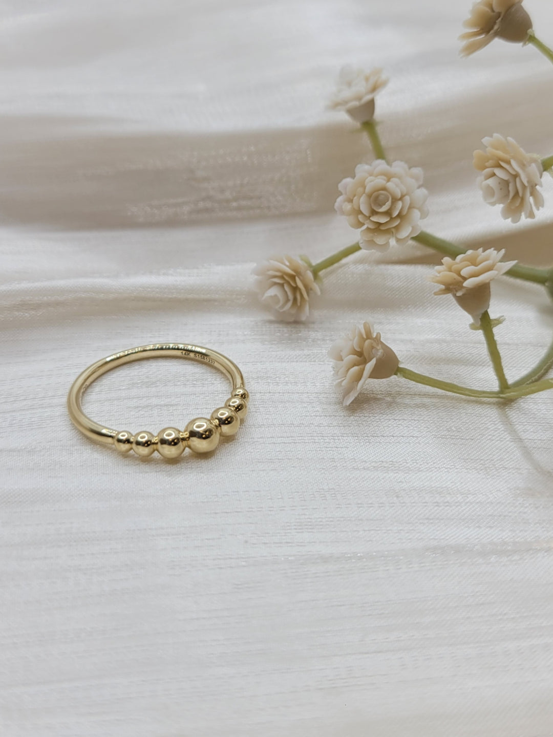 14K Yellow Gold Graduating Bujukan Bead Stackable Ring