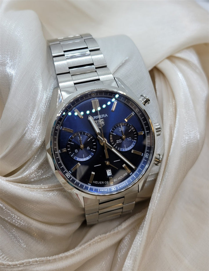 Certified Pre-Owned Stainless Steel Steel Blue Sunray Carrera Chornograph Tag Heuer