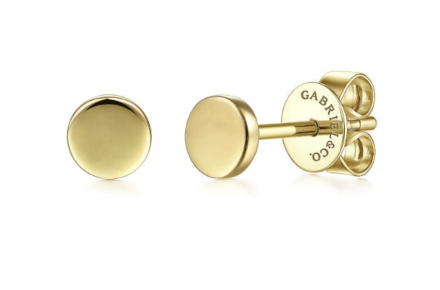 14K Yellow Gold Button Stud Earrings