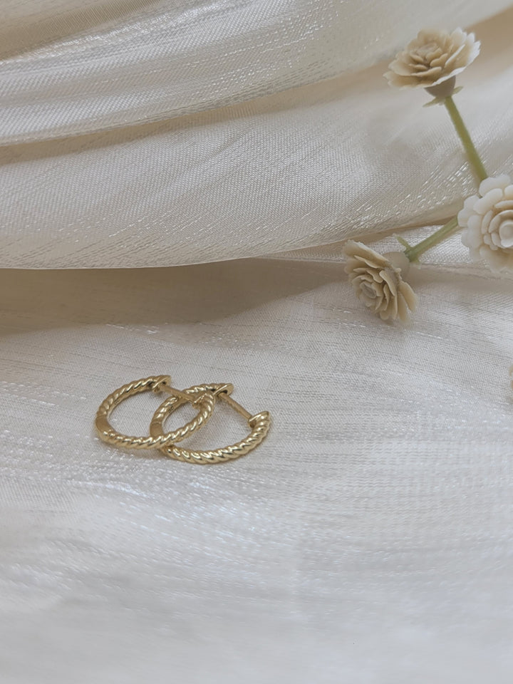 14K Yellow Gold Twisted Rope Huggie Earrings