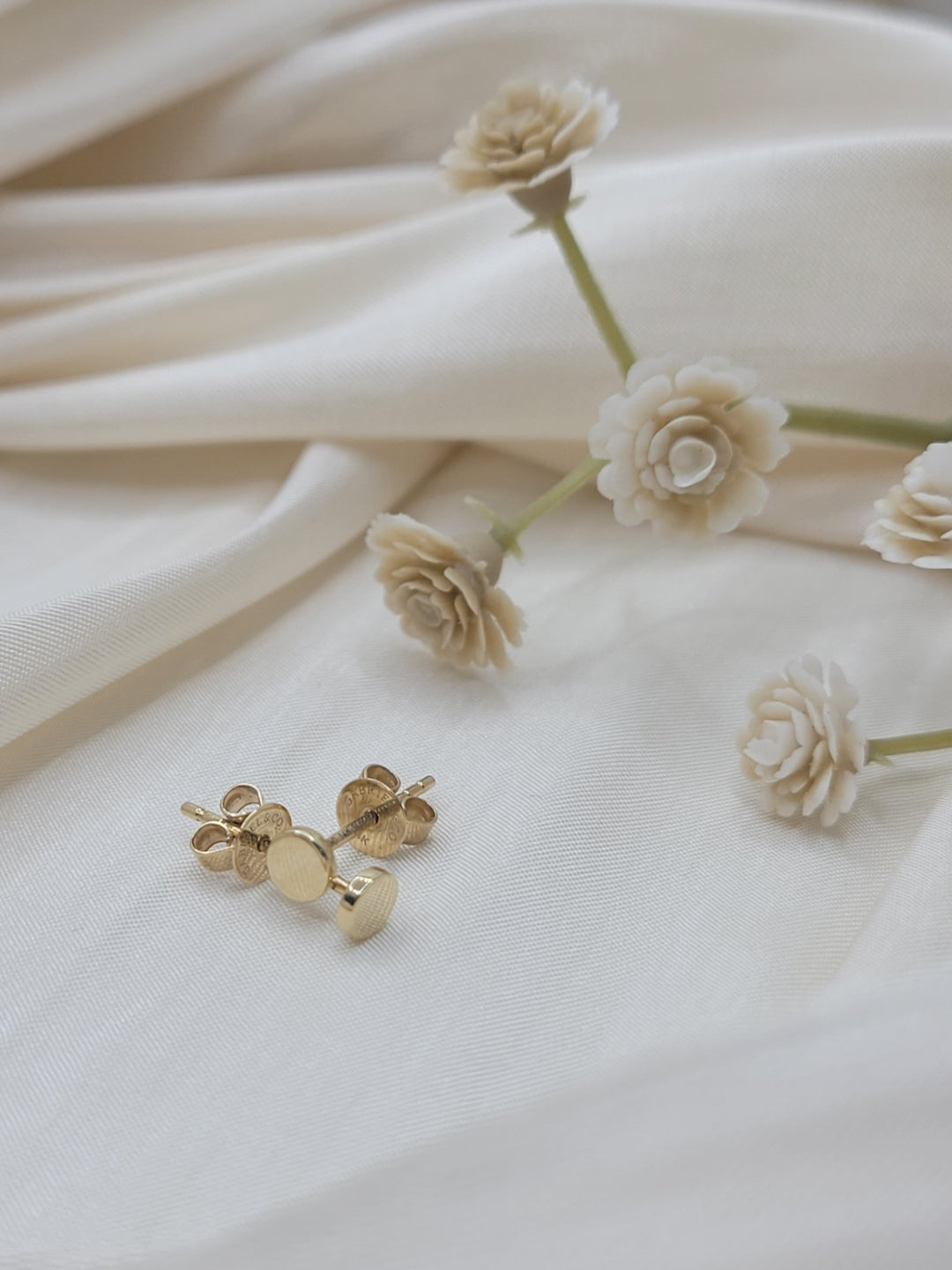 14K Yellow Gold Button Stud Earrings