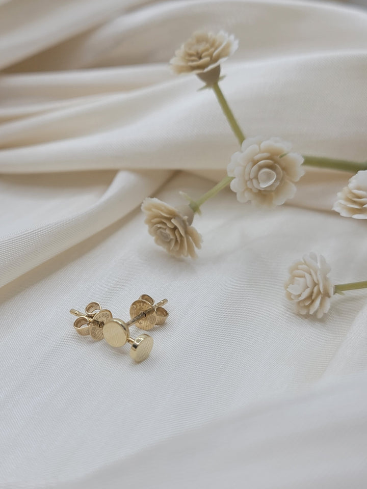 14K Yellow Gold Button Stud Earrings