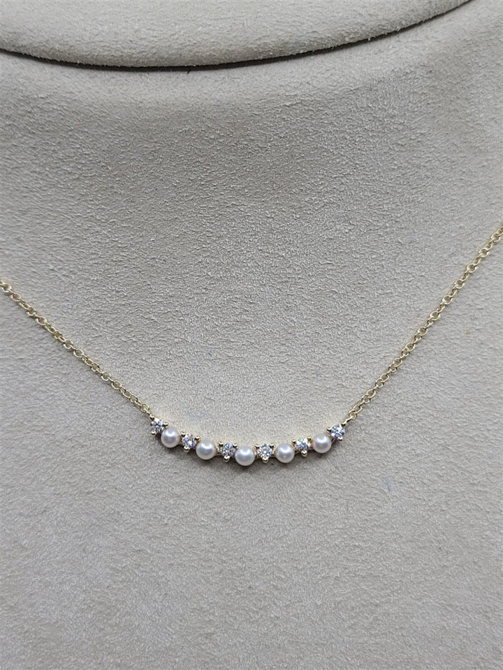14K Yellow Gold Necklace Pearl Jewelry