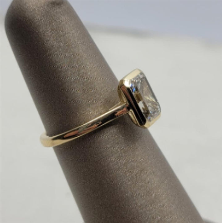 14k Yellow Gold Lab Grown Emearld Cut Engagement Ring