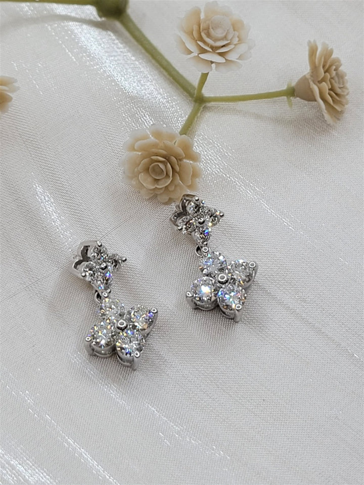 14K White Gold Diamond Clover Dangle Earrings