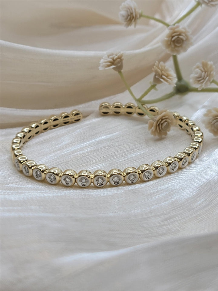 14K Yellow Gold Diamond Station Open Bangle