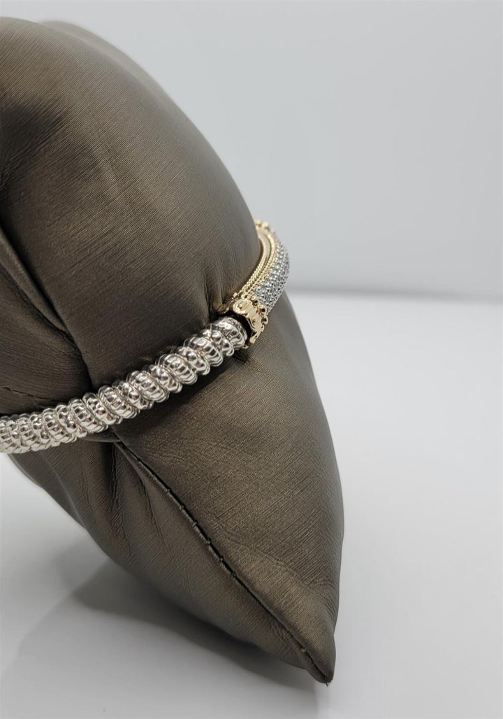 "Vahan" Silver & 14k Yellow 4mm Diamond Bar Closed Bangle Bracelet