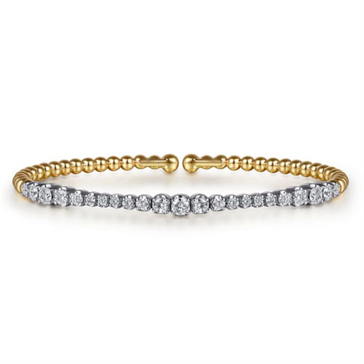 14K White & Yellow Gold Bujukan Beads And Graduating Diamond Split Bangle Bracelet