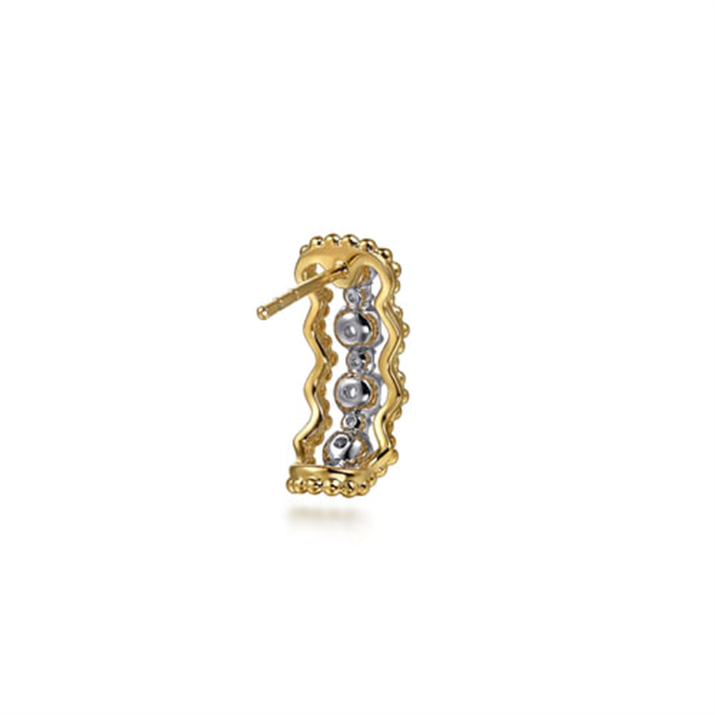 14K White & Yellow Gold Bujukan Diamond J Hoop Stud Earrings