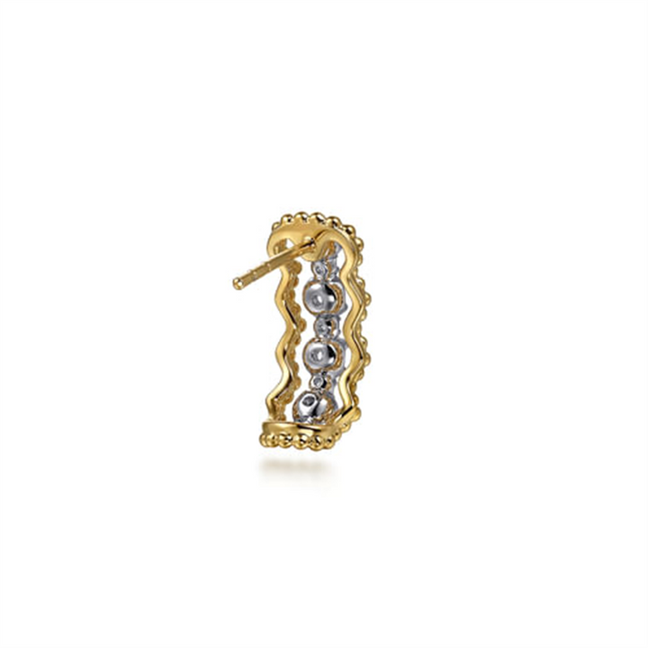 14K White & Yellow Gold Bujukan Diamond J Hoop Stud Earrings