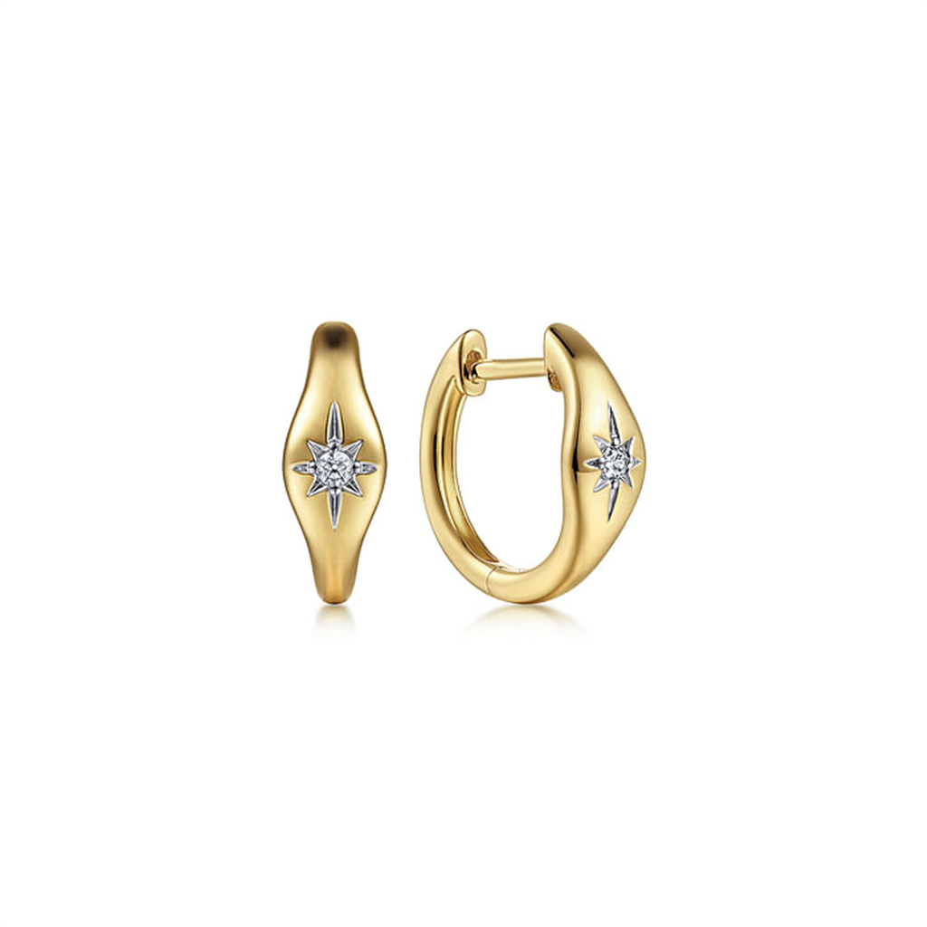 14K Yellow Gold "Gabriel & Co." Diamond Star Huggie Hoop Earrings