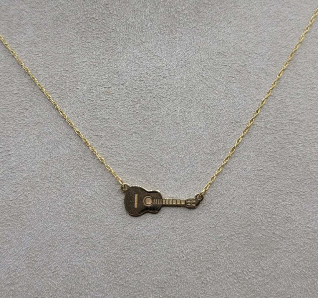 14K Yellow Gold Guitar Necklace