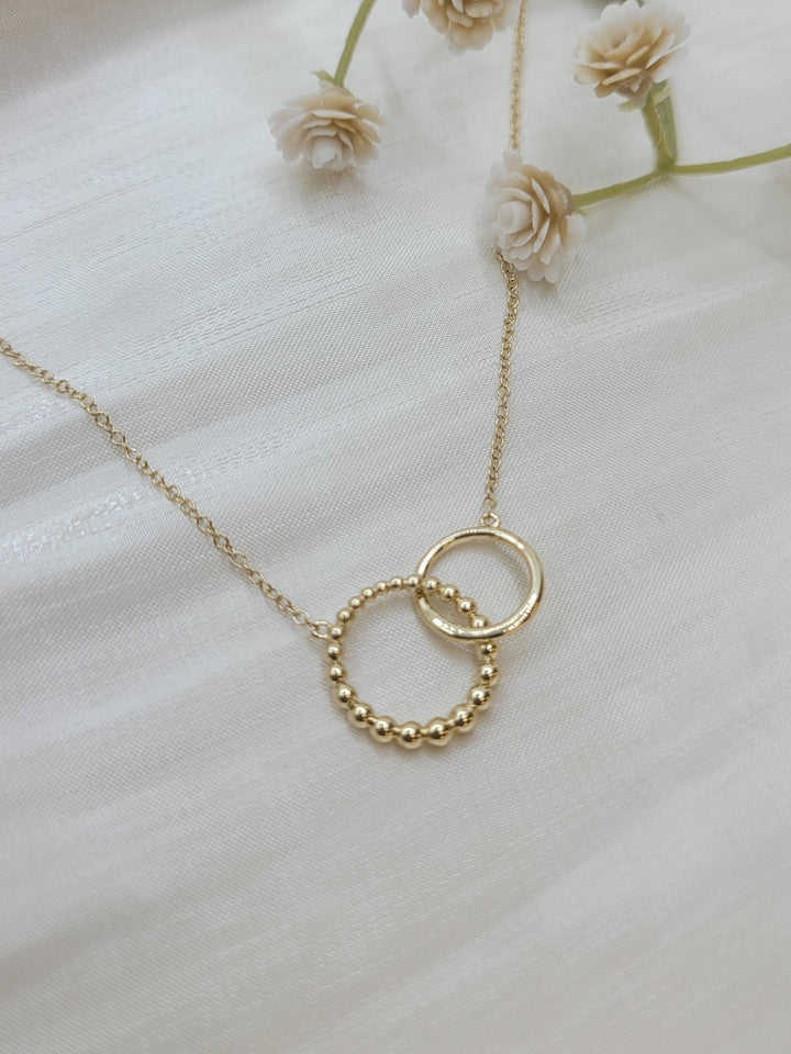 17.5" 14K Yellow Gold Bujukan Beaded Double Circle Necklace
