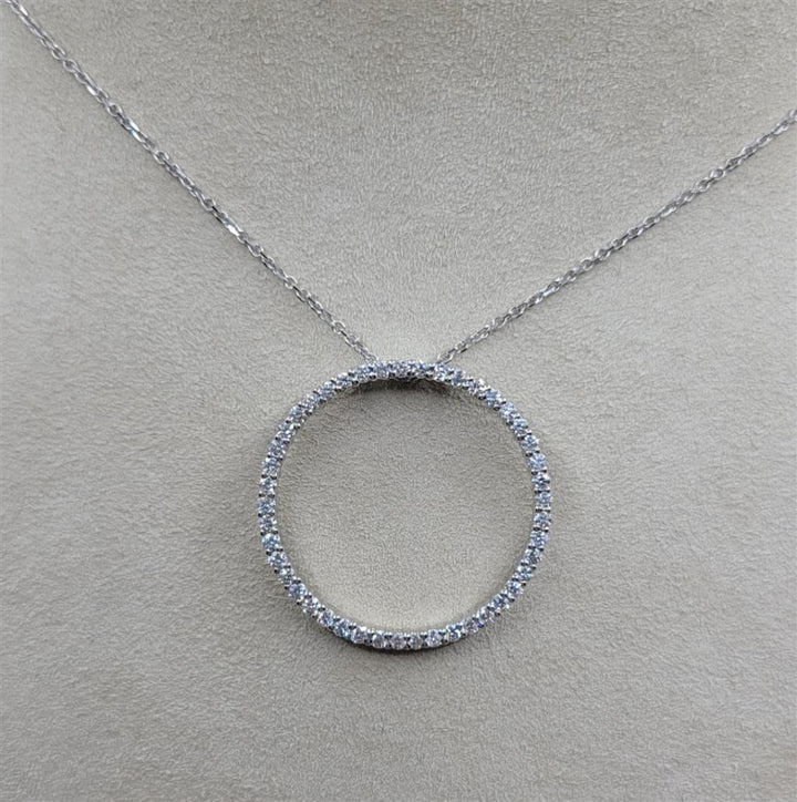 14K White Gold 0.68 ctw Round Diamond Circle  Necklace