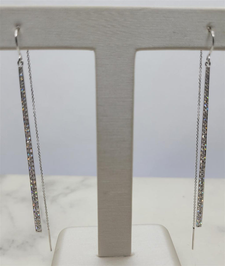 18K White Gold Round cut Diamond Threader Fashion Earrings