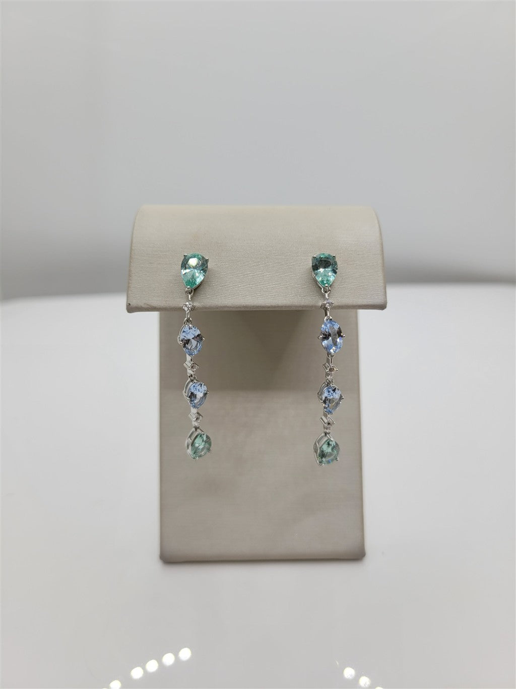 Sterling Silver Lab Grown Blue Topaz, Paraiba Tourmaline, & Swarovski Crystal Dangle Earrings