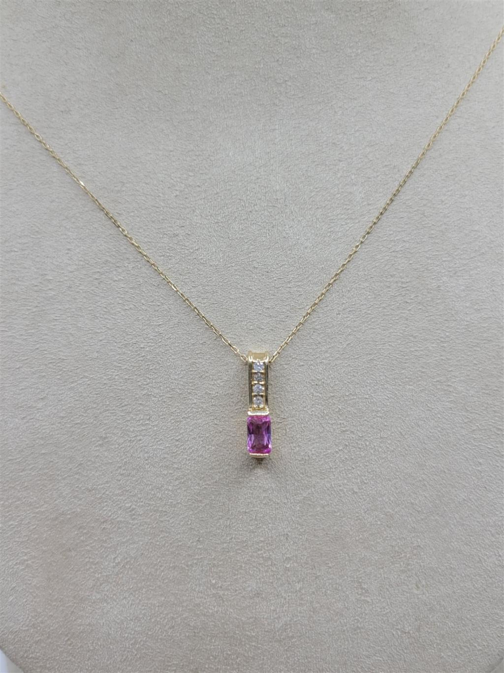 14K Yellow Gold Lab Grown Pink Sapphire & Diamond Fashion Necklace