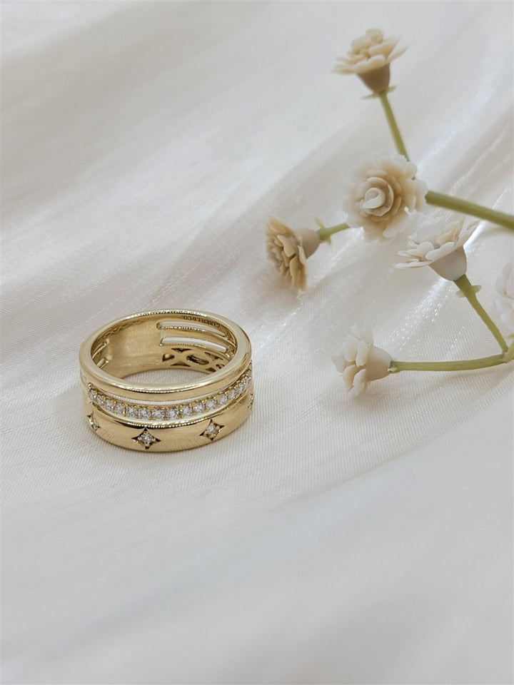 14K Yellow Gold Diamond Easy Stackable Ladies Ring