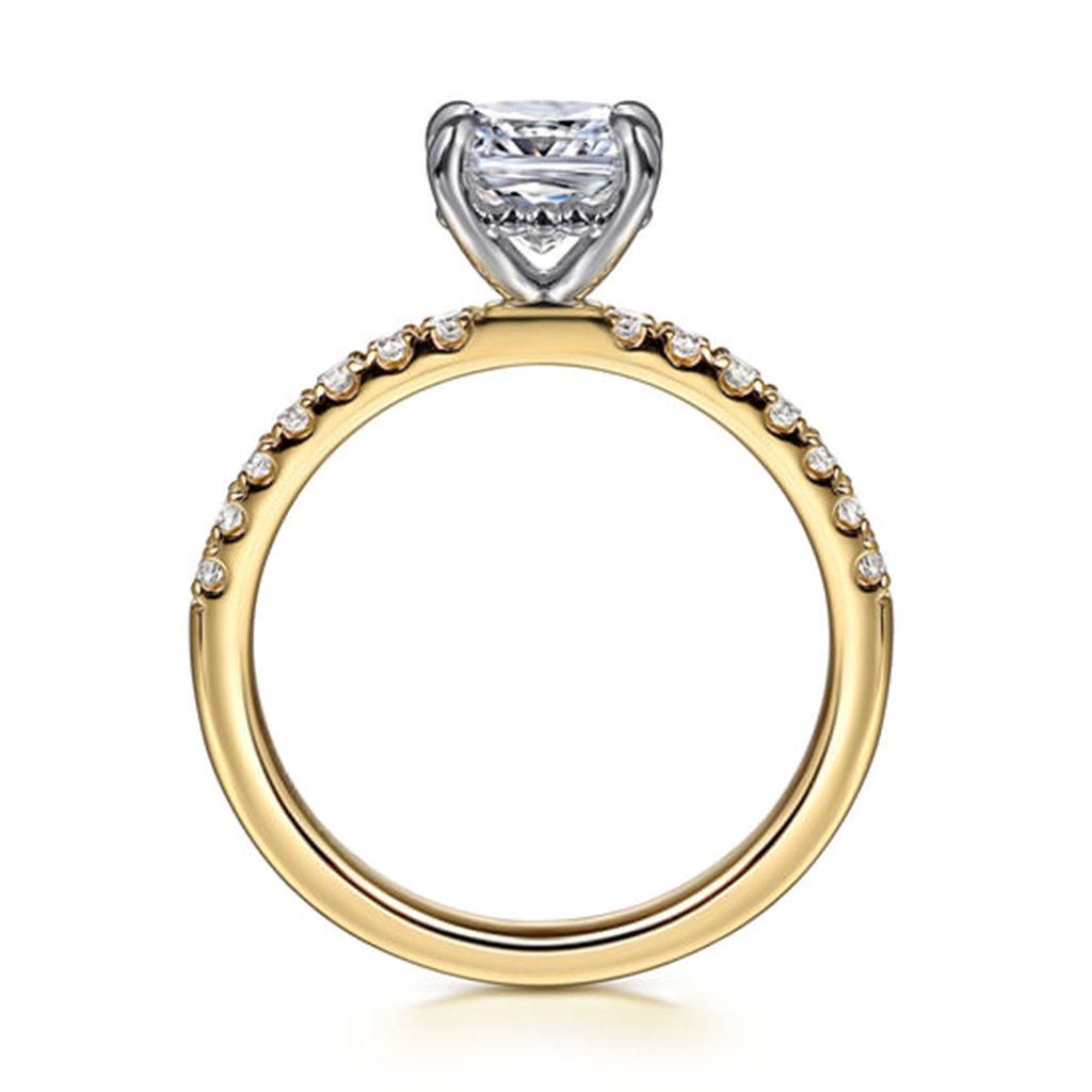 14K White-Yellow Gold Cushion Cut Diamond Engagement Ring Mounting