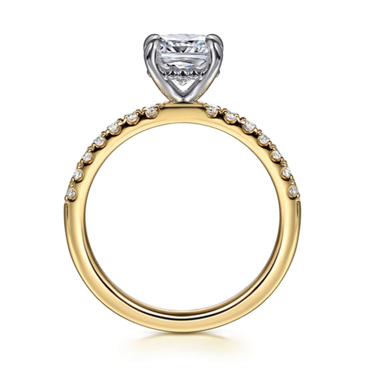 14K White-Yellow Gold Cushion Cut Diamond Engagement Ring Mounting
