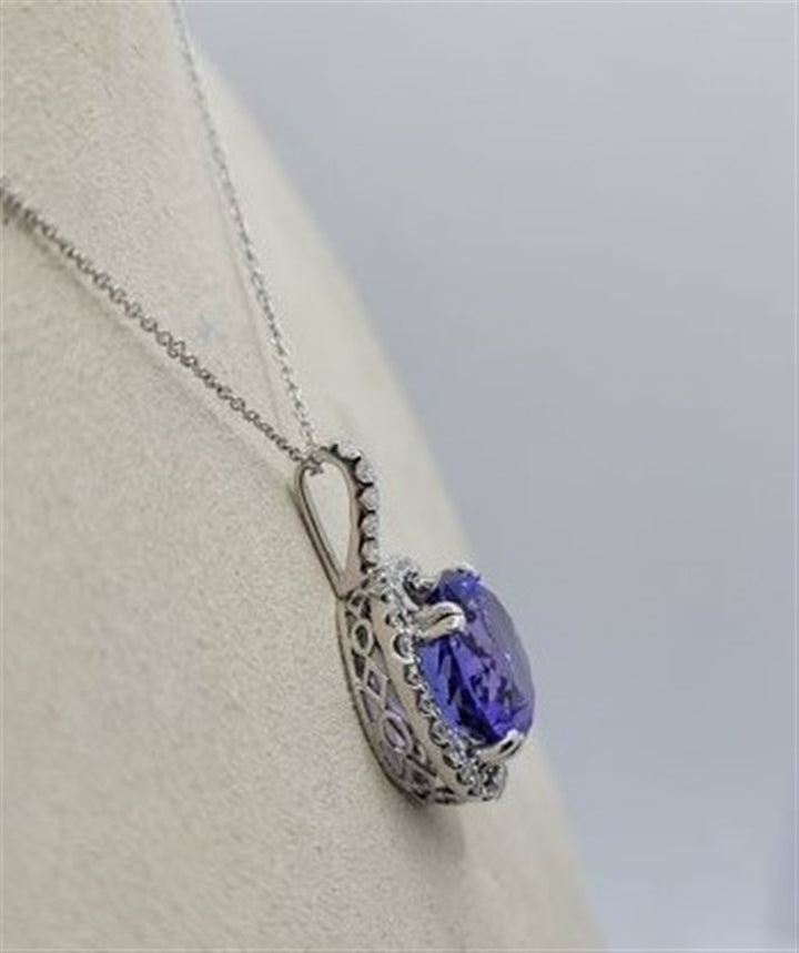 14K White Gold Tanzanite & Diamond Gemstone Necklace