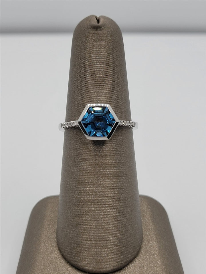 14K White Gold London Blue Topaz & Diamond Gemstone Ring