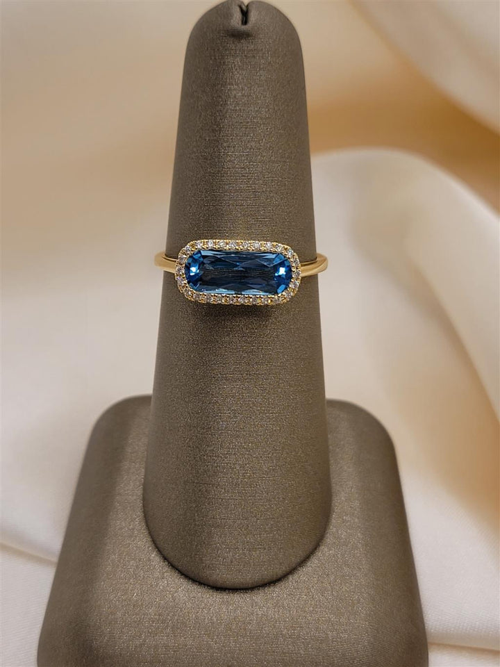 14K Yellow Gold Blue Topaz & Diamond Fashion Gemstone Ring