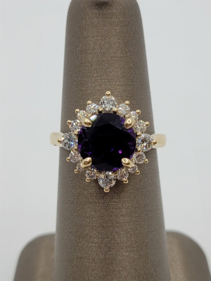14K Yellow Gold Amethyst And Diamond Fashion Ring