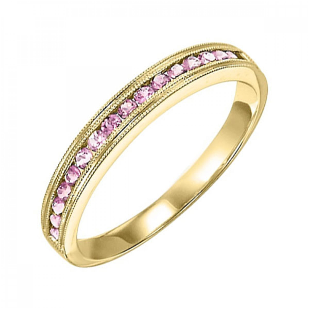 10K Yellow Gold Stackable Pink Tourmalines Gemstone Ring