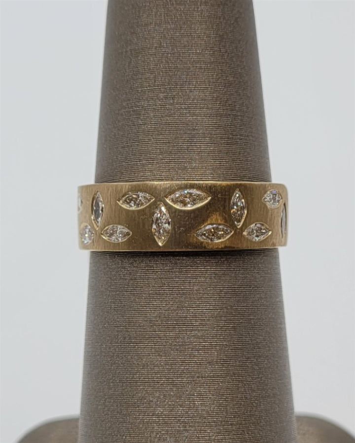 14K Yellow Gold Flush-Set Marquise Diamond Fashion Ring