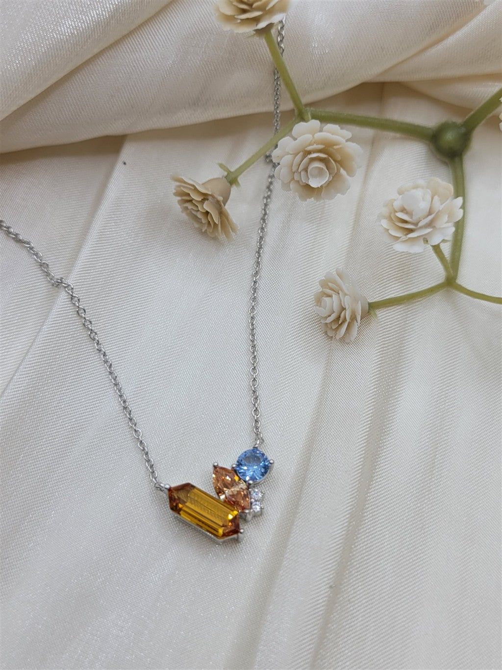 Sterling Silver Swarovski Crystal & Lab Grown Multi-Color Topaz Necklace