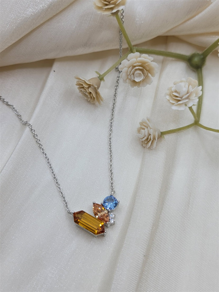 Sterling Silver Swarovski Crystal & Lab Grown Multi-Color Topaz Necklace