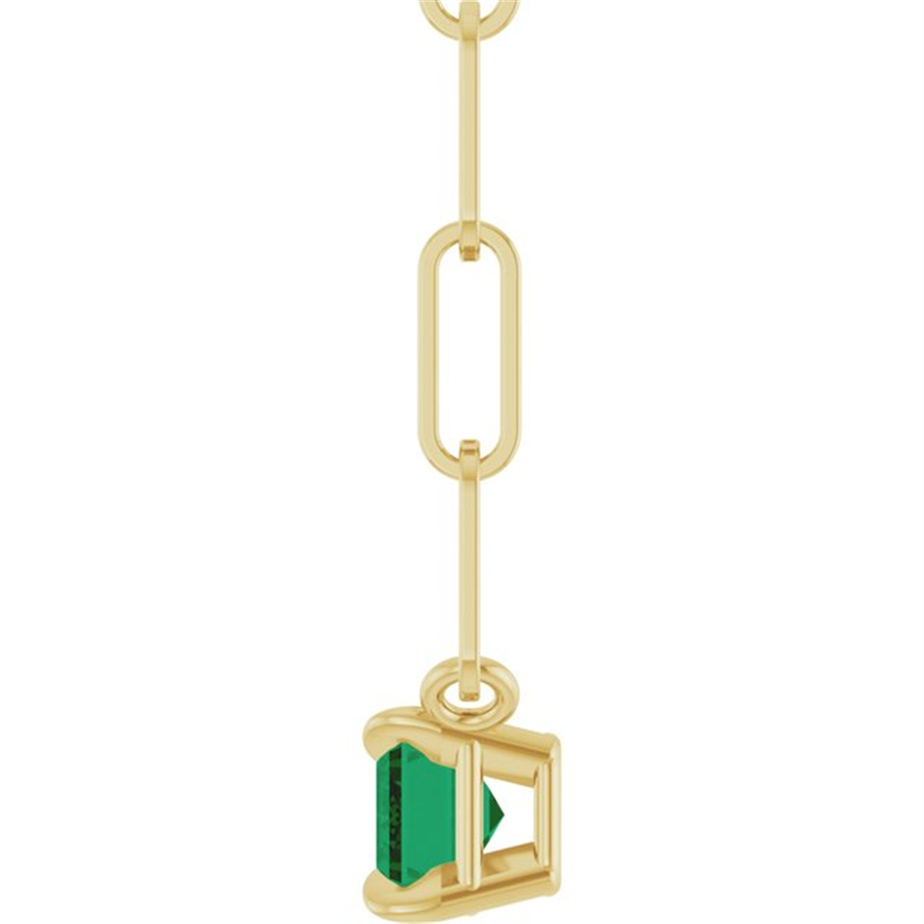 14K Yellow Gold Lab Grown Emerald East-West Solitaire Necklace