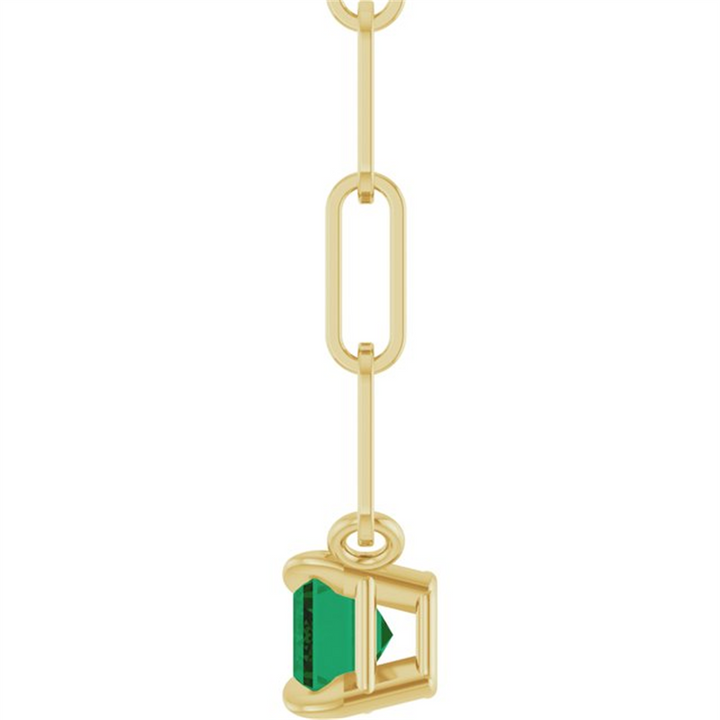 14K Yellow Gold Lab Grown Emerald East-West Solitaire Necklace