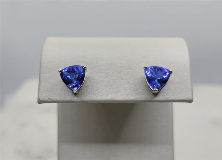 14K White Gold 3.40 Ctw Trillion Cut Tanzanite Gemstone Earrings