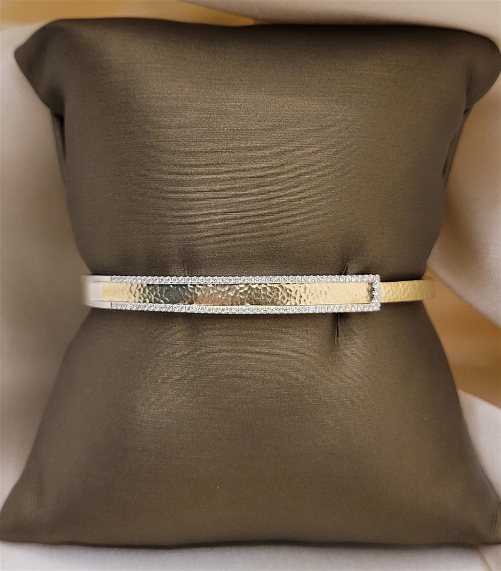 14K Two-Tone Gold Hammared Diamond Fashion Bracelet