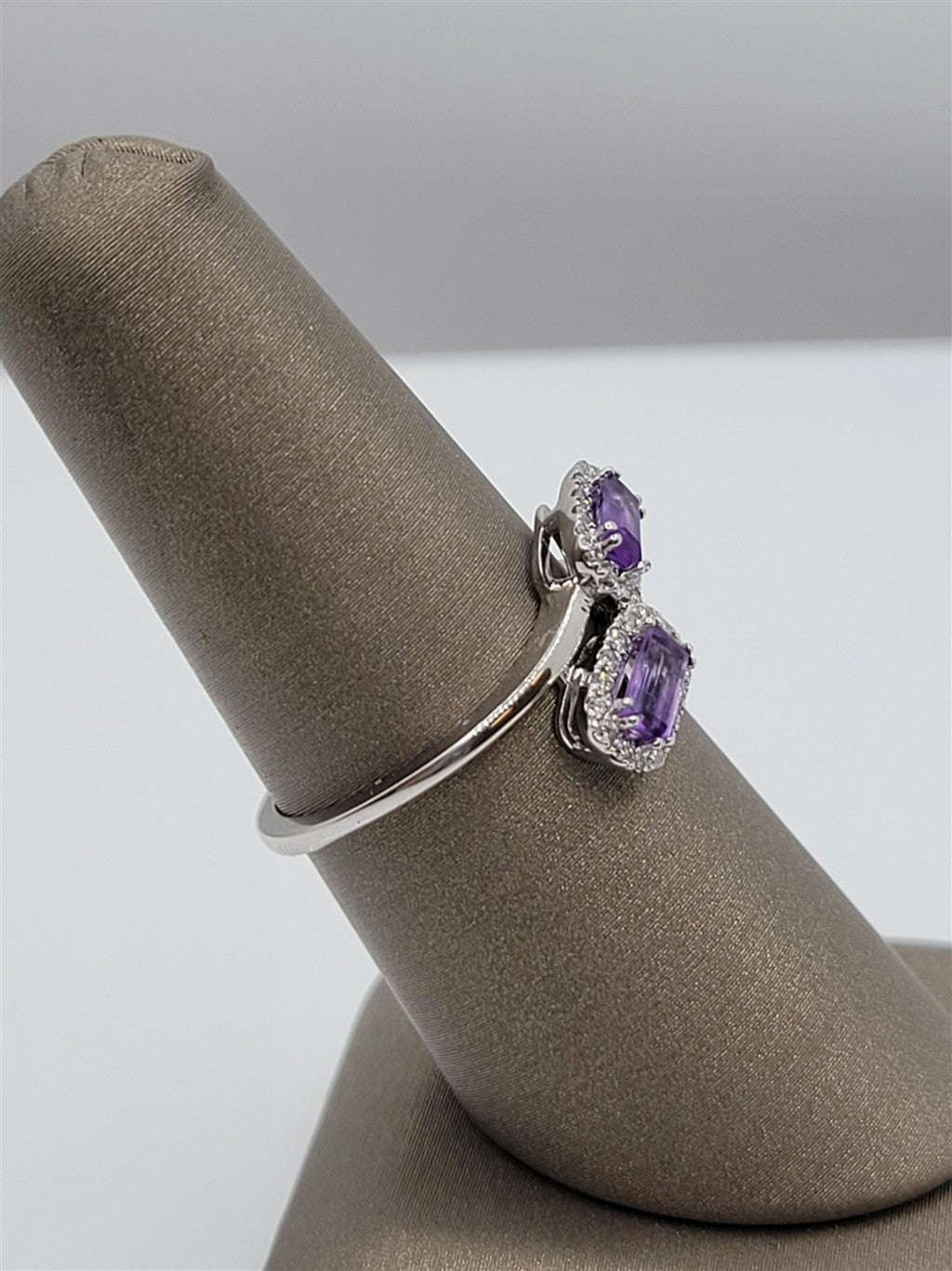 10K White Gold Amethyst & Diamond Bypass Fashion Ring