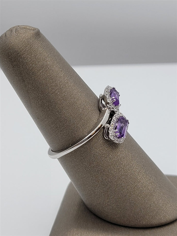 10K White Gold Amethyst & Diamond Bypass Fashion Ring