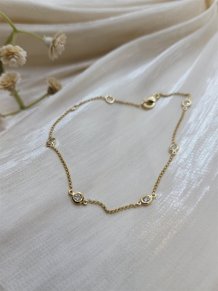 14K Yellow 1/4 Ctw Natural Diamond Bezel-Set 5-Station 5 1/2-7" Bracelet