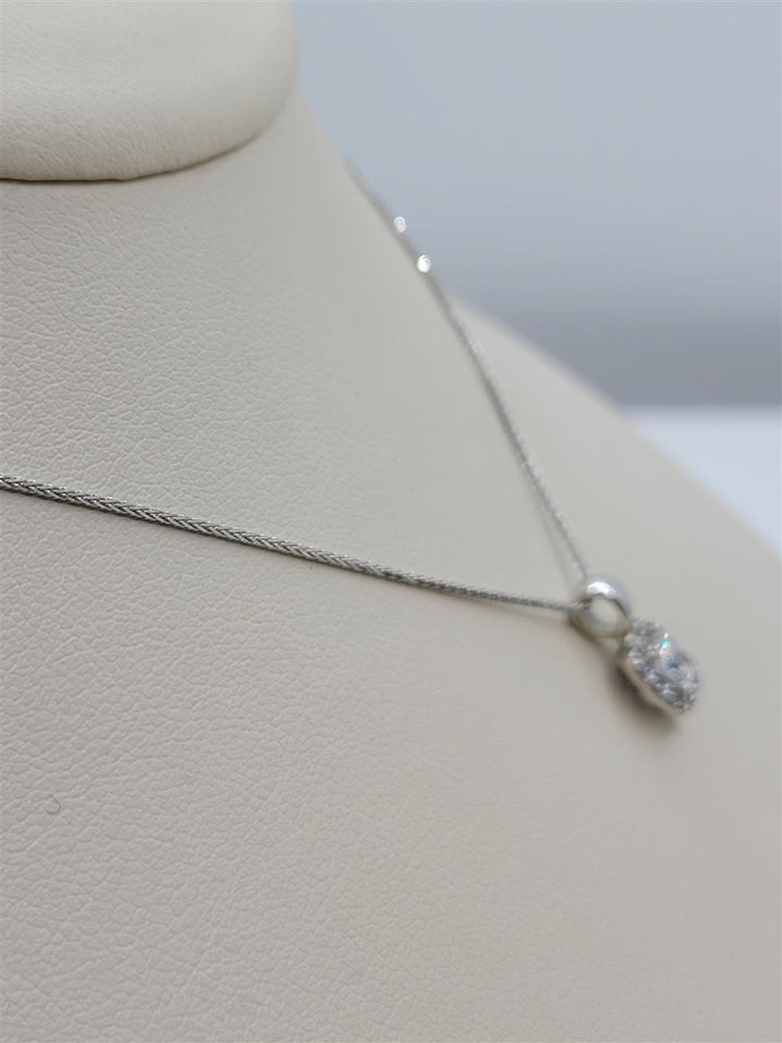 14K White Gold Diamond Halo Pendant Necklace