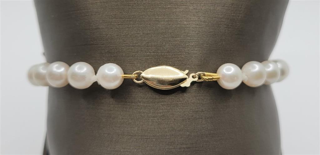 14K Yellow Gold 7.5 inch White/Cream Pearl Bracelet