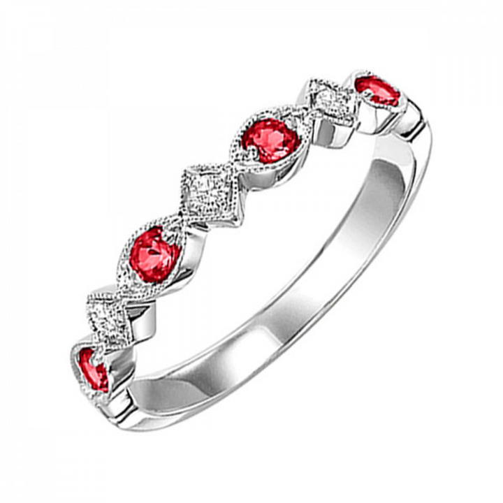 10K White Gold Stackable Rubies & Diamonds Gemstone Ring