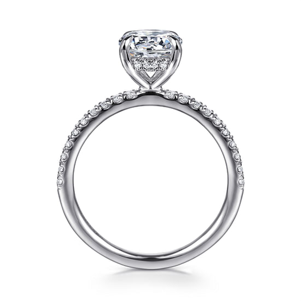 14K White Gold Hidden Halo Diamond Engagement Ring Mounting