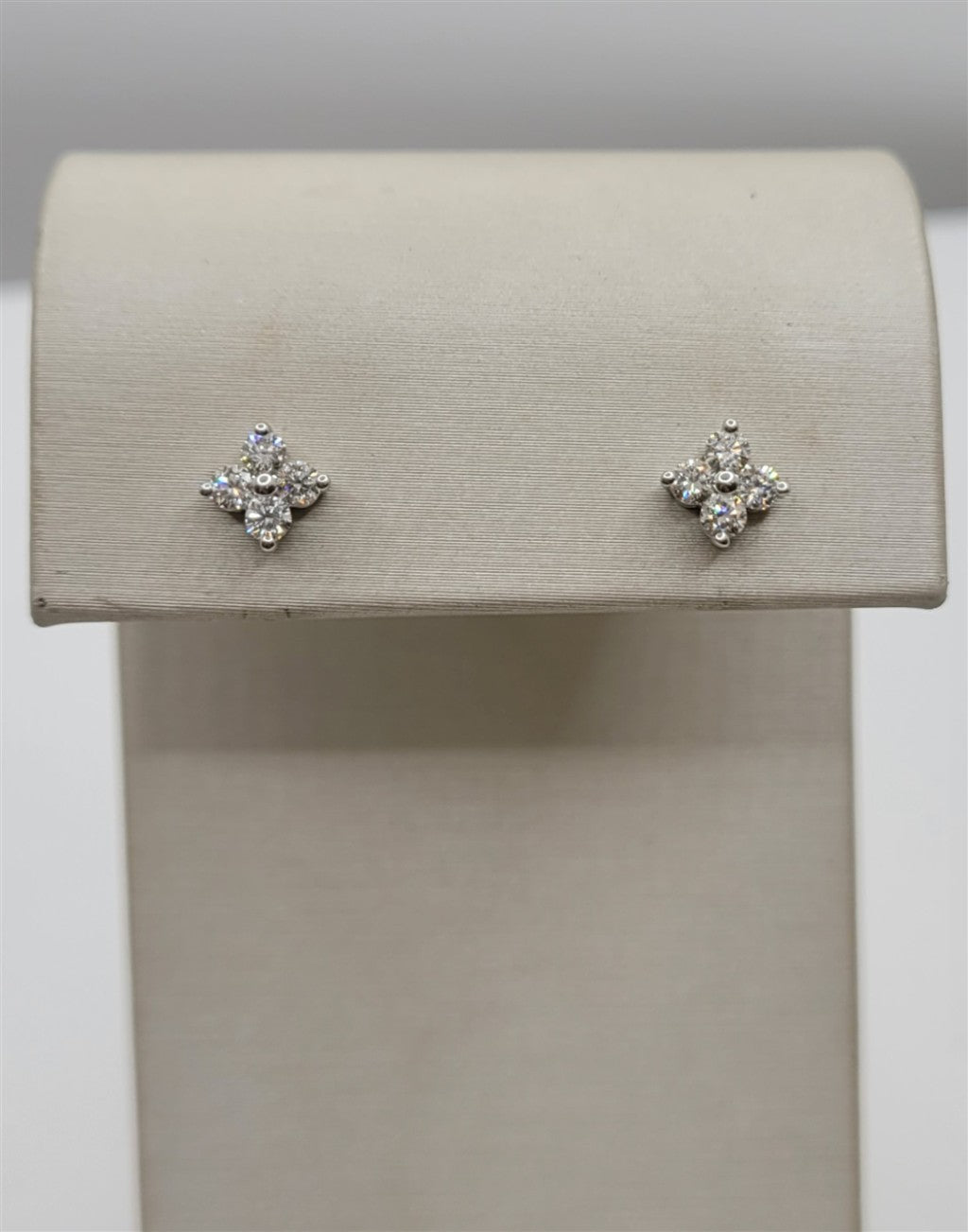 14K White Gold Diamond Clover Stud Earrings